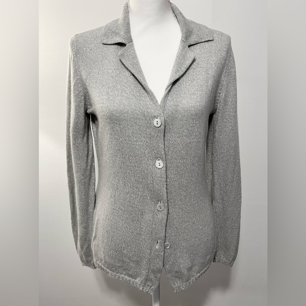 Gentry Portofino Linen and Cashmere Cardigan Sweater in Heather Gray. Euro 42=10